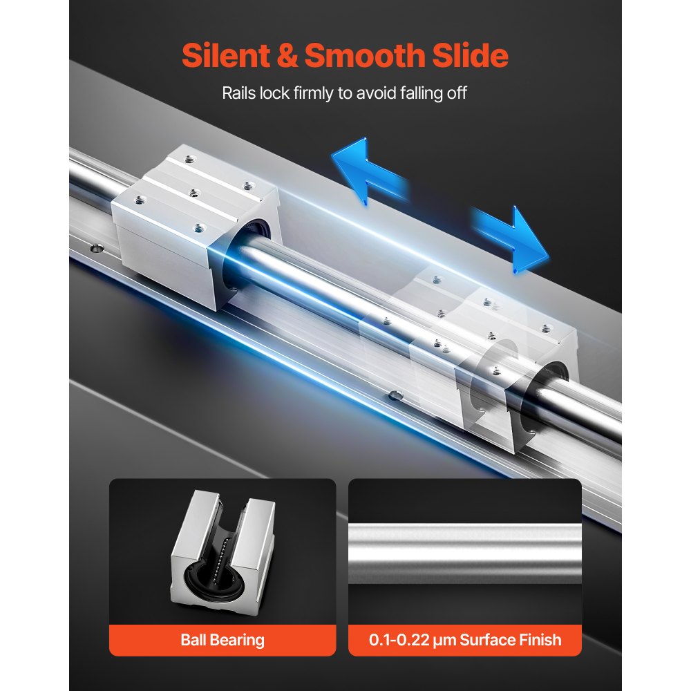 VEVOR Kit de Riel de Guía Lineal SBR25 2 Rieles Longitud de 1200 mm con 4 Bloques Deslizantes con Cojinetes, Eje con Soporte Completo, para Máquinas de Corte, Rectificado, Fresadora, Taladrado