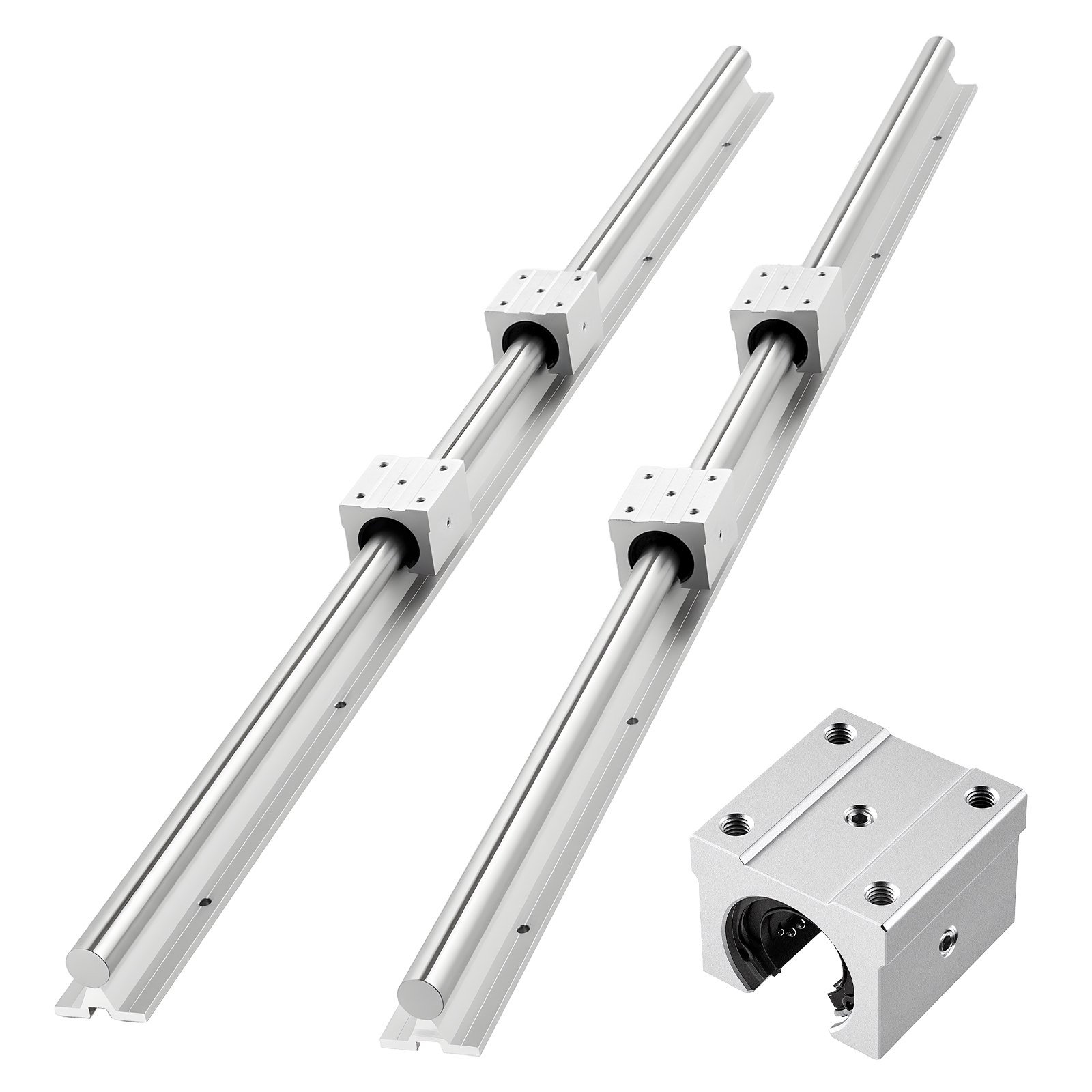 VEVOR Kit de Riel de Guía Lineal SBR25 2 Rieles Longitud de 1200 mm con 4 Bloques Deslizantes con Cojinetes, Eje con Soporte Completo, para Máquinas de Corte, Rectificado, Fresadora, Taladrado