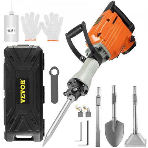 VEVOR Martillo Demoledor Eléctrico 1800 BPM Martillo de Demolición 2600 W 220 V / 60 Hz Martillo de Demolición para Hormigón con 4 Cinceles Reemplazables Llaves y Mango Ergonómico Giratorio de 360°