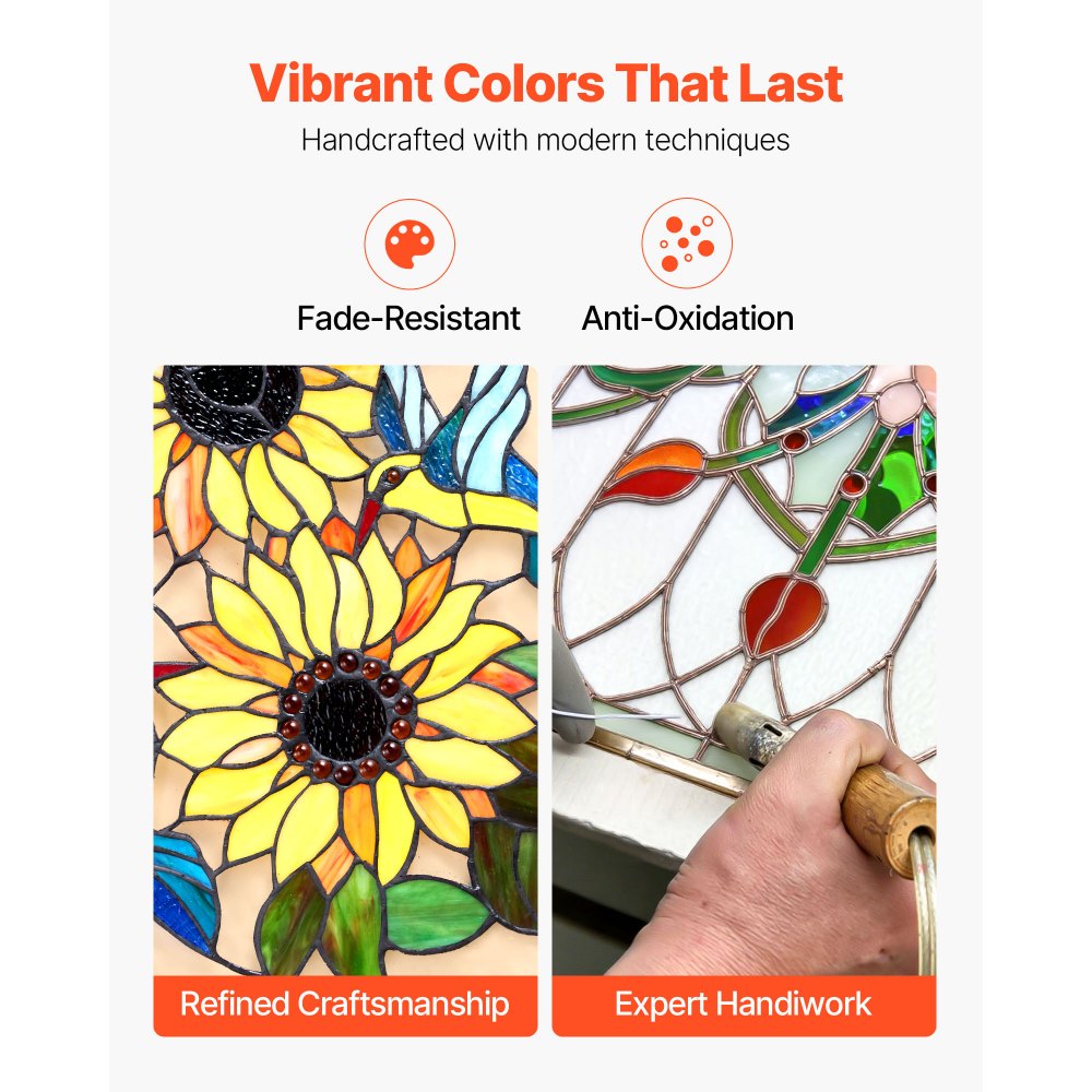 VEVOR Panel de Vidriera Colgante para Ventana 502 x 520 x 4,5 mm Panel de Vitral Colorido Vertical Rectangular Marco de Metal con Cadena Fácil de Limpiar para Decoración de Cocina, Hogar, Cafetería