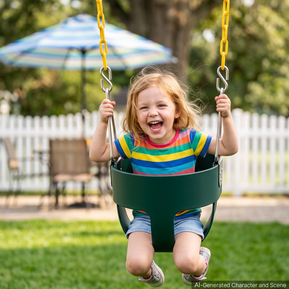 VEVOR Columpio para Niños con Respaldo Alto Cubo Completo Infantil Verde, para Patio Parque Interior Exterior, Capacidad de Carga 136 kg, Marco de Metal de Alta Resistencia, Asiento Ergonómico de EVA