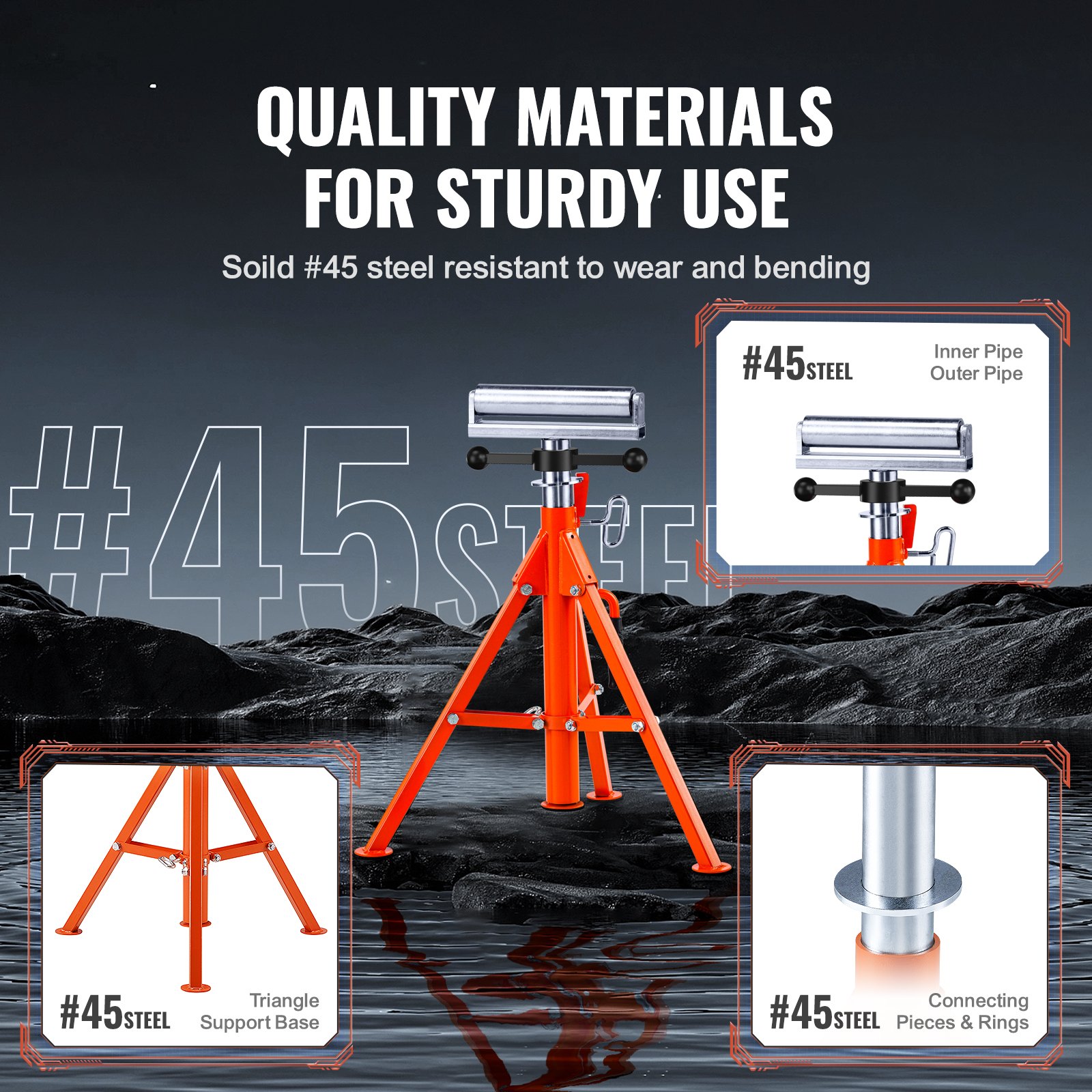 VEVOR Roller Stand 1134kg Load Capacity Roller Stand #45 Steel Roller Stand Height Adjustable from 700 to 1320mm Folding Stand Support Stand Work Stand Mounting Stand for Table Saw Planer Sander