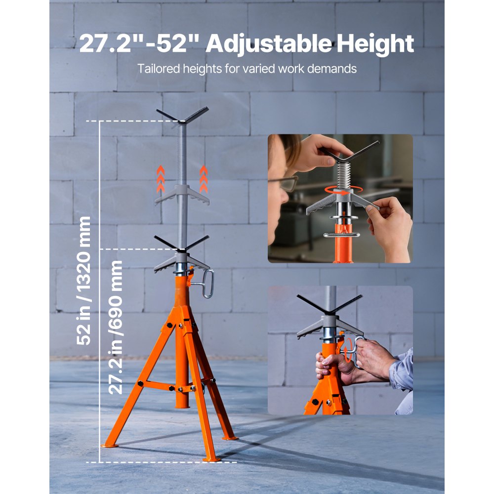 VEVOR Soporte para Tubos Soporte para Resistente 1134 kg Soporte para Tubos con Cabeza en V Ajustable en Altura de 690-1320 mm Soporte Plegable de Acero para tubos de 1,27-30,48 cm