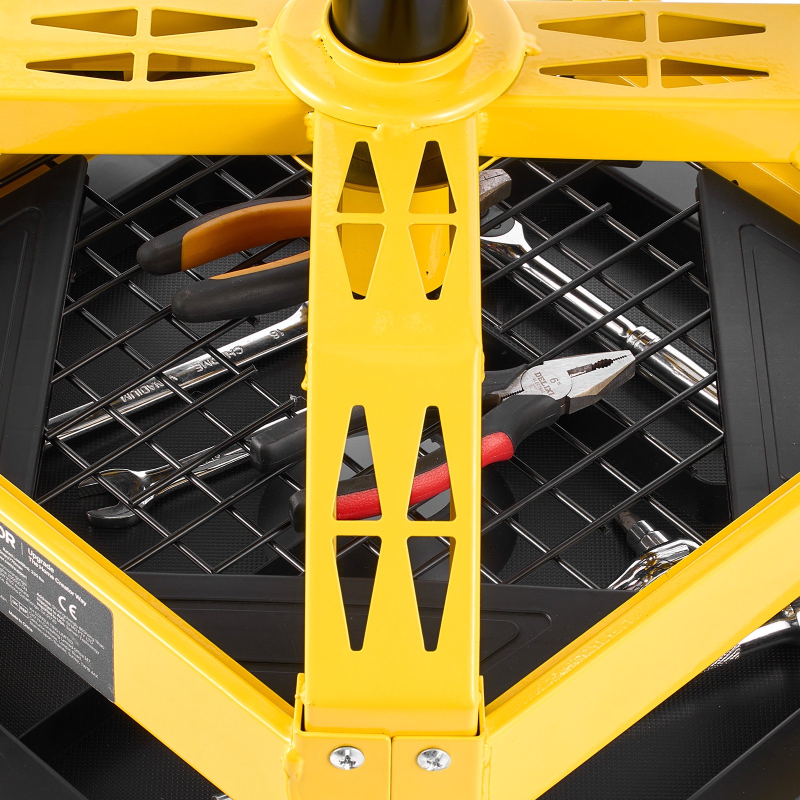 VEVOR Taburete de Taller con Ruedas Capacidad de 150 kg, Taburete Mecánico Altura Ajustable de 50-65 cm, Asiento de Mecánica Giratorio de 360°, con Respaldo, Bandeja para Herramientas, para Garaje