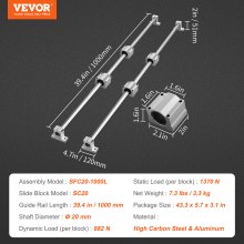 VEVOR 2 uds SFC20 1000mm guía lineal 4 Uds SC20 bloque de rodamiento 4 Uds soporte de riel