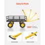 VEVOR 2 en 1 Carrito de Jardín de Acero de 2125 x 750 x 670 mm con Neumáticos Todoterreno de 13", Laterales de Malla Extraíbles y Manija Giratoria de 180°,  Carga de 544,31 kg, Amarillo y Negro
