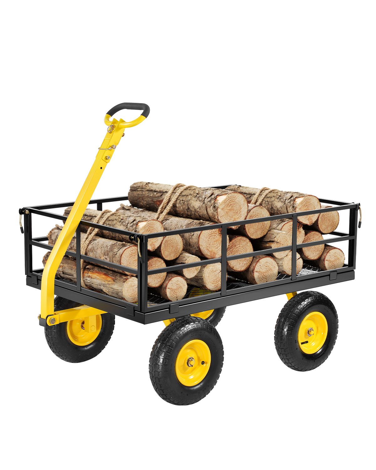 VEVOR 2 en 1 Carrito de Jardín de Acero de 2125 x 750 x 670 mm con Neumáticos Todoterreno de 13", Laterales de Malla Extraíbles y Manija Giratoria de 180°,  Carga de 544,31 kg, Amarillo y Negro