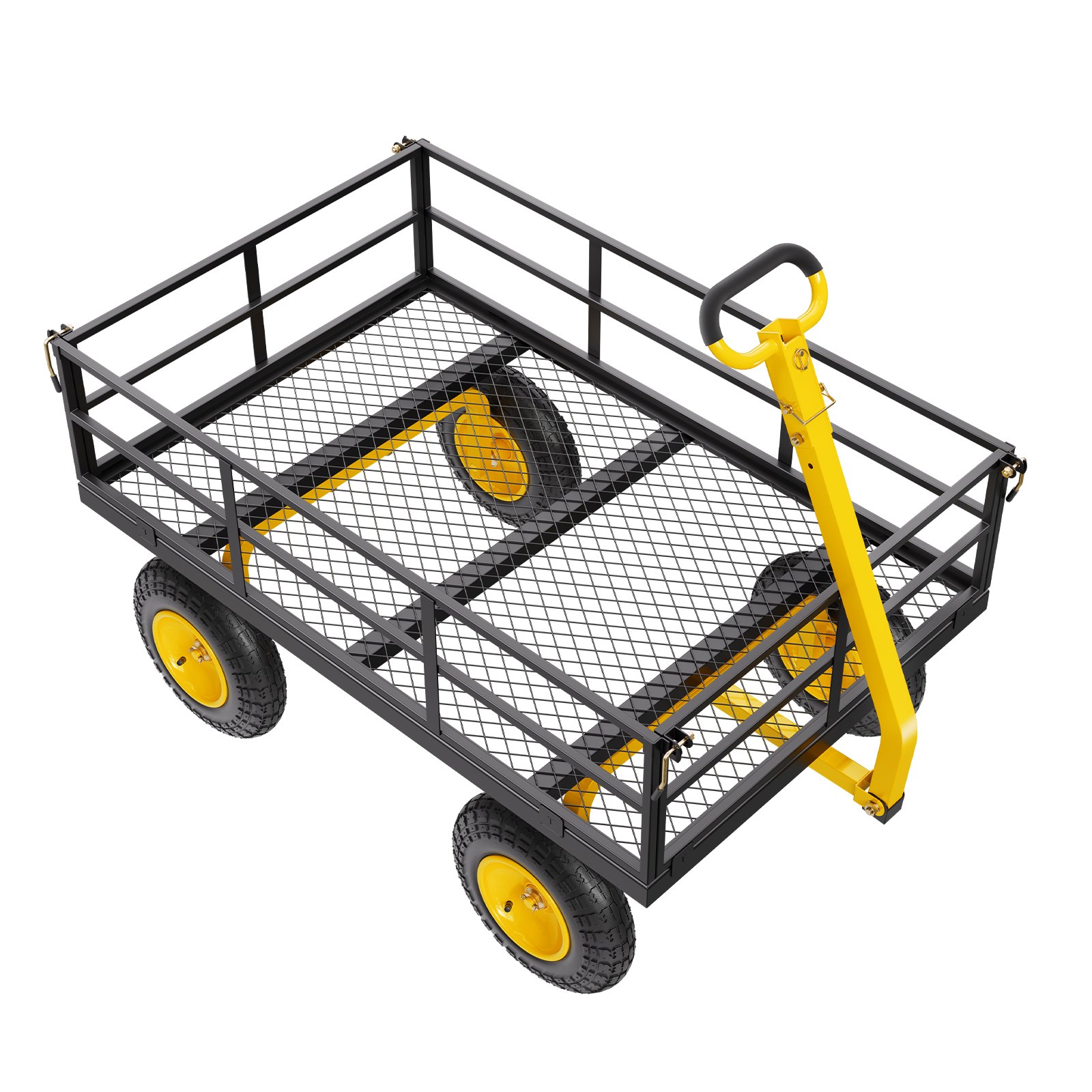 VEVOR 2 en 1 Carrito de Jardín de Acero de 2125 x 750 x 670 mm con Neumáticos Todoterreno de 13", Laterales de Malla Extraíbles y Manija Giratoria de 180°,  Carga de 544,31 kg, Amarillo y Negro