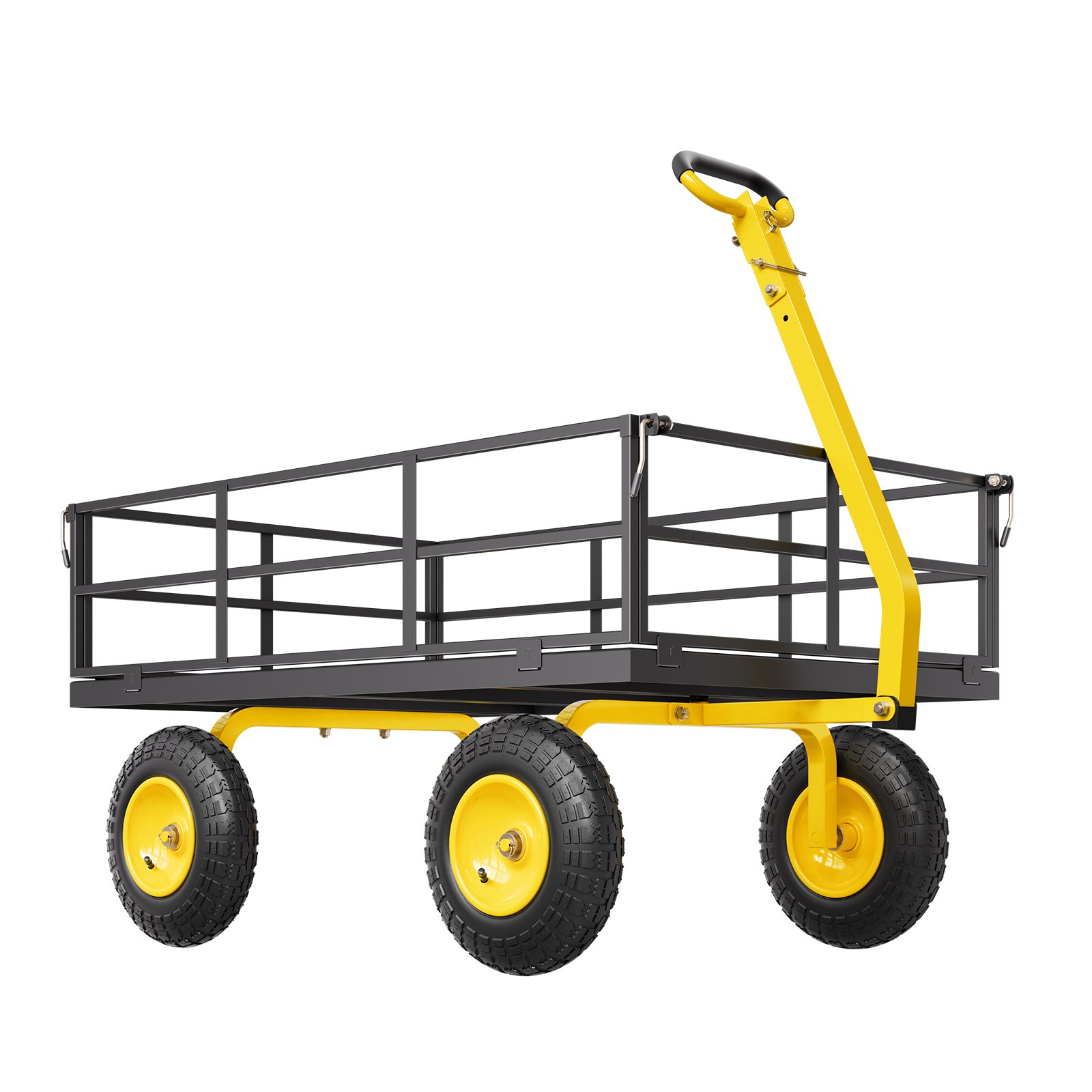 VEVOR 2 en 1 Carrito de Jardín de Acero de 2125 x 750 x 670 mm con Neumáticos Todoterreno de 13", Laterales de Malla Extraíbles y Manija Giratoria de 180°,  Carga de 544,31 kg, Amarillo y Negro