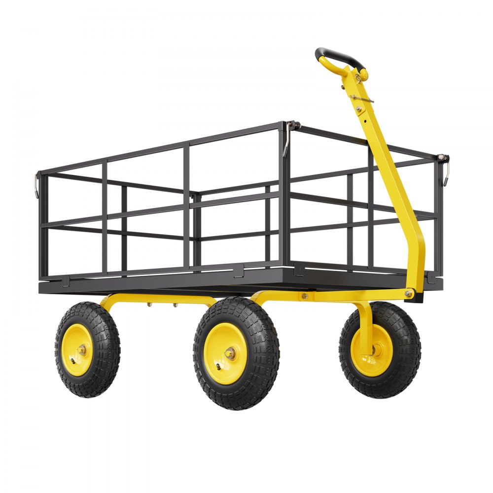 VEVOR 2 en 1 Carrito de Jardín de Acero de 2225 x 760 x 775 mm con Neumáticos Todoterreno de 13", Laterales de Malla Extraíbles y Manija Giratoria de 180°,  Carga de 635,03 kg, Amarillo y Negro