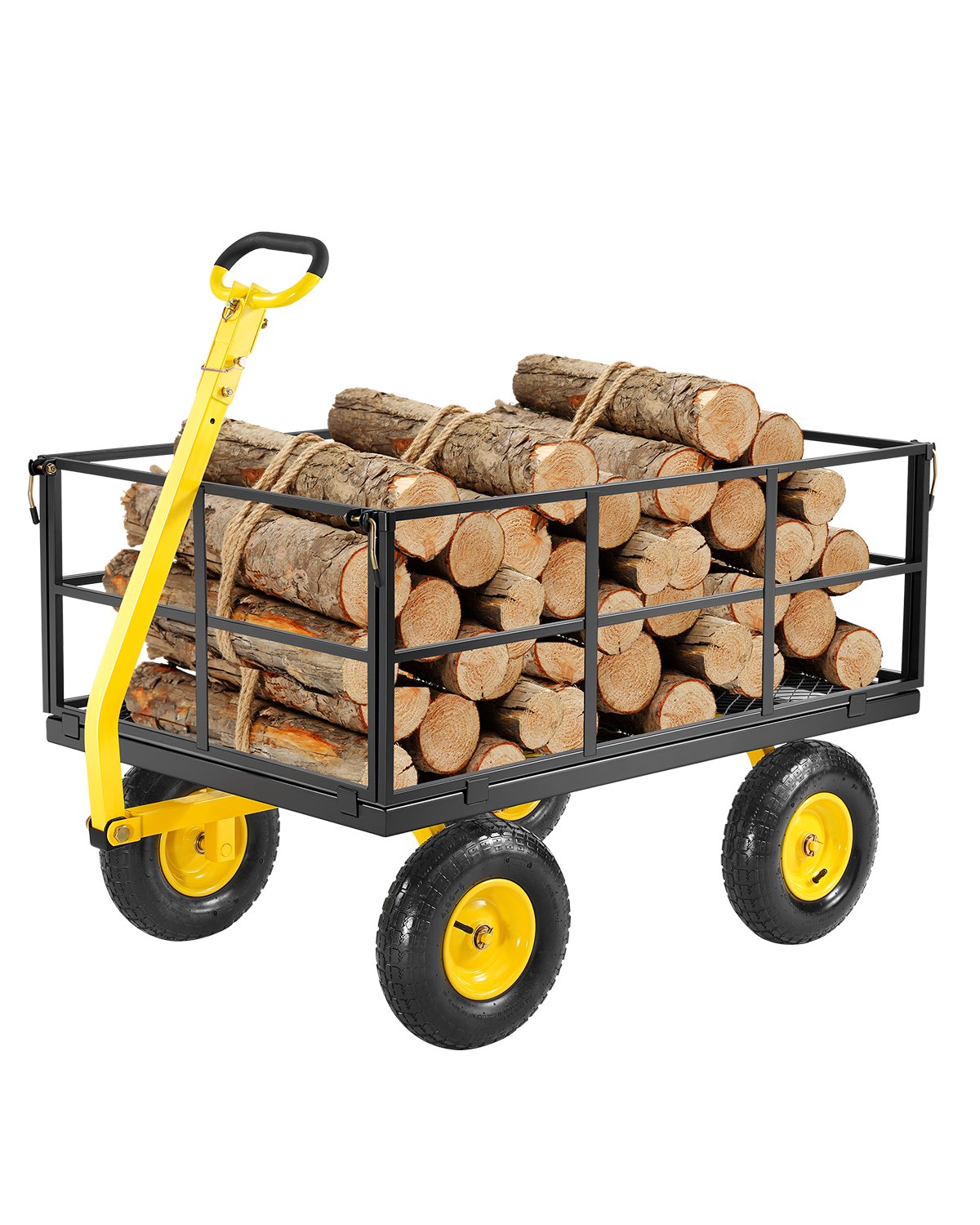 VEVOR 2 en 1 Carrito de Jardín de Acero de 2225 x 760 x 775 mm con Neumáticos Todoterreno de 13", Laterales de Malla Extraíbles y Manija Giratoria de 180°,  Carga de 635,03 kg, Amarillo y Negro