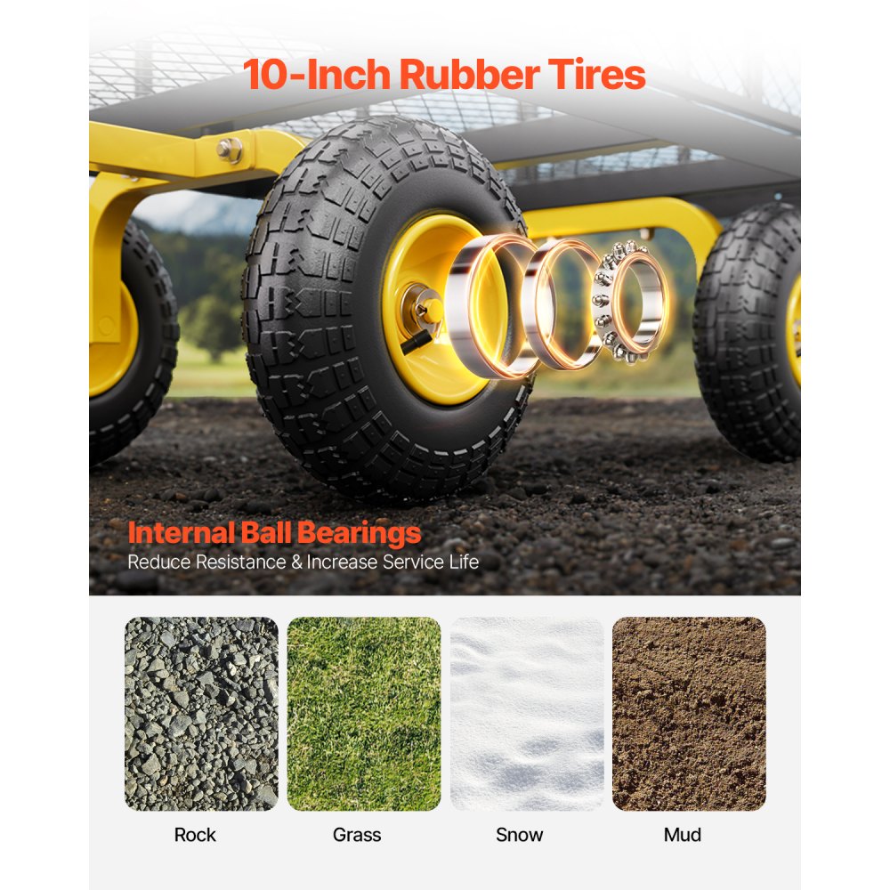 VEVOR Wagon 226.80 kg, Transport Wagon, Garden Wagon, Equipment Wagon, Handcart with large all-terrain tires, removable mesh side panels and 180° rotating handle, Yellow/Black