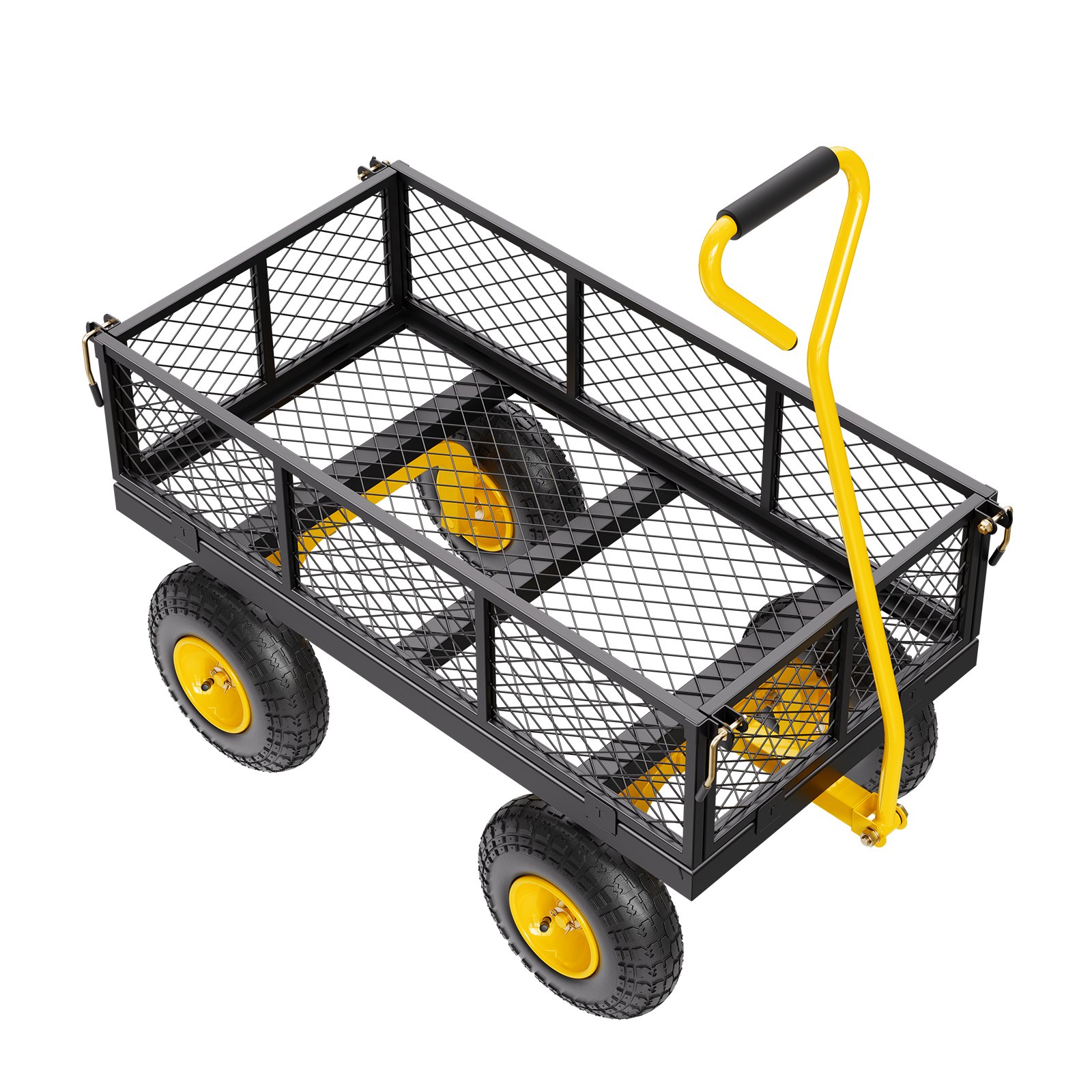 VEVOR Carrito Resistente de Jardín de Acero de 1700 x 480 x 515 mm con Neumáticos de 10", Laterales de Malla Extraíbles y Manija Giratoria de 180°, Capacidad de Carga de 226,80 kg, Amarillo y Negro