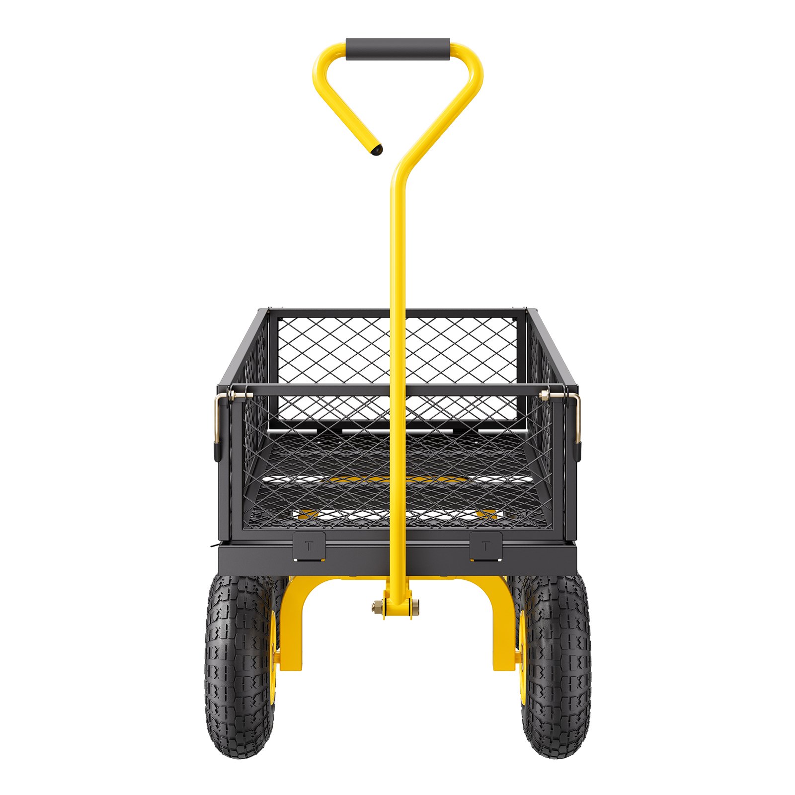 VEVOR Carrito Resistente de Jardín de Acero de 1700 x 480 x 515 mm con Neumáticos de 10", Laterales de Malla Extraíbles y Manija Giratoria de 180°, Capacidad de Carga de 226,80 kg, Amarillo y Negro