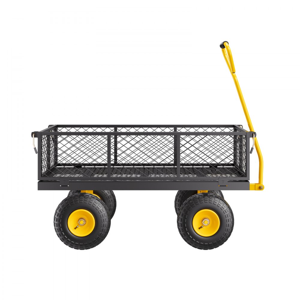 VEVOR Carrito Resistente de Jardín de Acero de 1840 x 560 x 535 mm con Neumáticos de 10", Laterales de Malla Extraíbles y Manija Giratoria de 180°, Capacidad de Carga de 408,23 kg, Amarillo y Negro