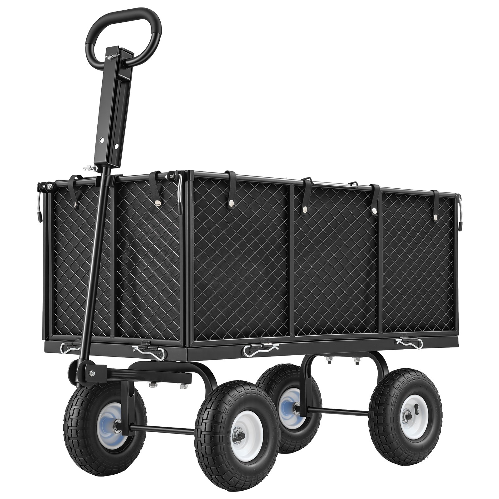 VEVOR Carro de Jardín con Ruedas, Carro de Mano Capacidad Máxima 544 kg, Acero Reforzado con Neumáticos, Asa Ajustable, Paneles Laterales Desmontables para Exterior Transporte de Carga Pesada, Negro