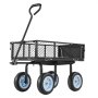 VEVOR Carro de Jardín con Ruedas, Carro de Mano Capacidad Máxima 226 kg, Acero Reforzado con Asiento, Neumáticos, Paneles Desmontables, Asa Ajustable para Transporte de Carga Pesada Exterior, Negro