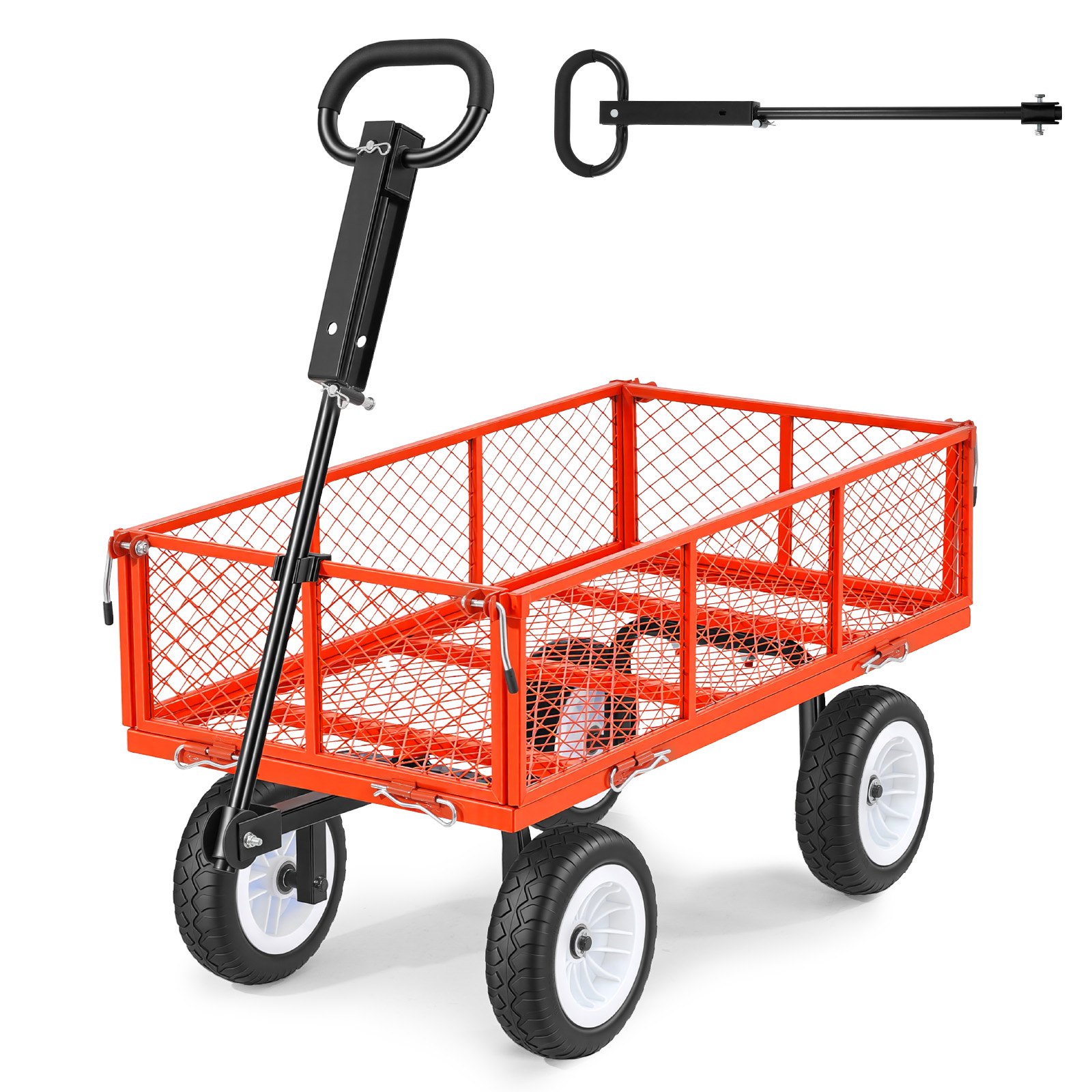 VEVOR Carro de Jardín con Ruedas, Carro de Mano Capacidad Máxima 408 kg, Acero Reforzado con Neumáticos, Paneles Laterales Desmontables, Asa Ajustable para Transporte de Carga Pesada Exterior, Rojo