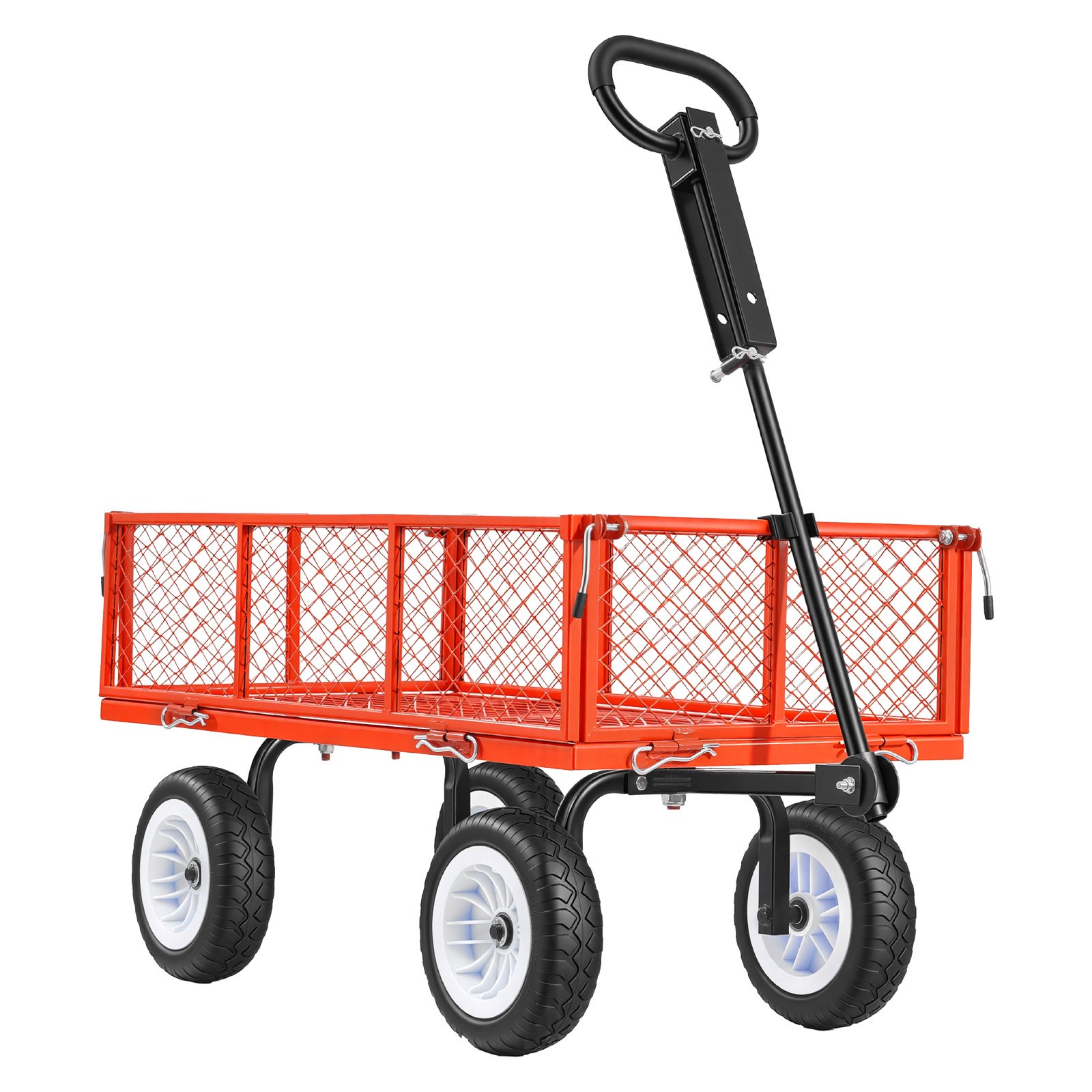 VEVOR Carro de Jardín con Ruedas, Carro de Mano Capacidad Máxima 408 kg, Acero Reforzado con Neumáticos, Paneles Laterales Desmontables, Asa Ajustable para Transporte de Carga Pesada Exterior, Rojo
