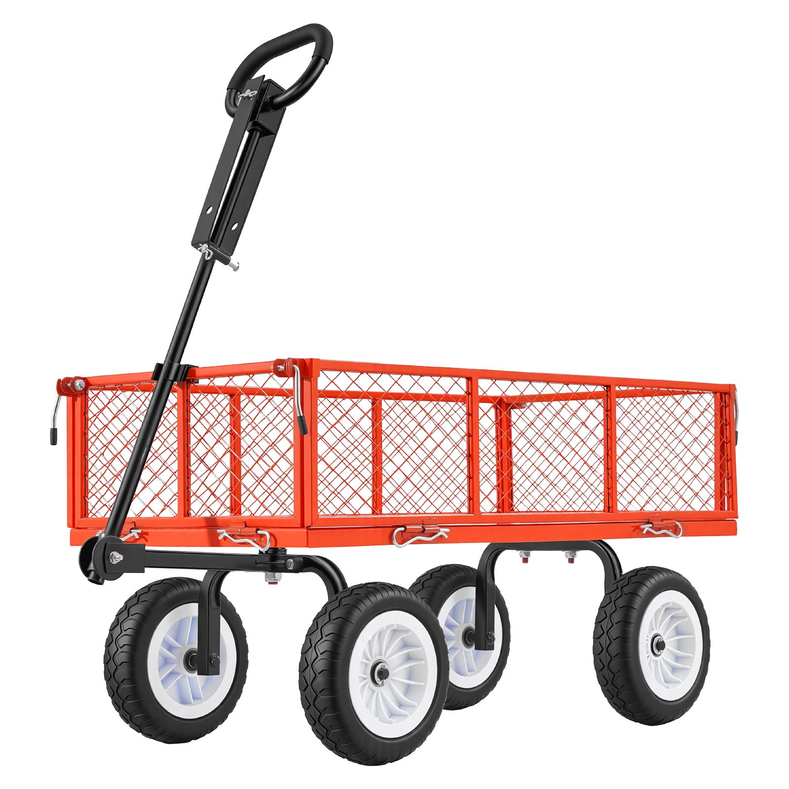 VEVOR Carro de Jardín con Ruedas, Carro de Mano Capacidad Máxima 408 kg, Acero Reforzado con Neumáticos, Paneles Laterales Desmontables, Asa Ajustable para Transporte de Carga Pesada Exterior, Rojo