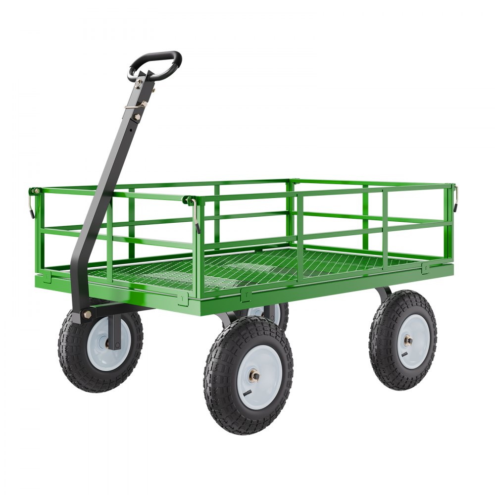 VEVOR 2 en 1 Carrito Resistente de Jardín de Acero de 2125 x 750 x 670 mm con Neumáticos Todoterreno de 13", Laterales de Malla Extraíbles y Manija Giratoria de 180°,  Carga de 544,31 kg, Verde