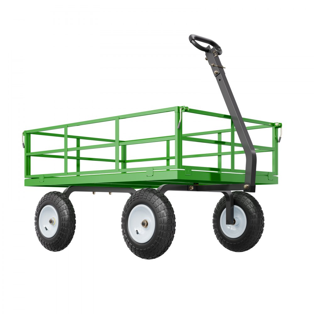 VEVOR 2 en 1 Carrito Resistente de Jardín de Acero de 2125 x 750 x 670 mm con Neumáticos Todoterreno de 13", Laterales de Malla Extraíbles y Manija Giratoria de 180°,  Carga de 544,31 kg, Verde