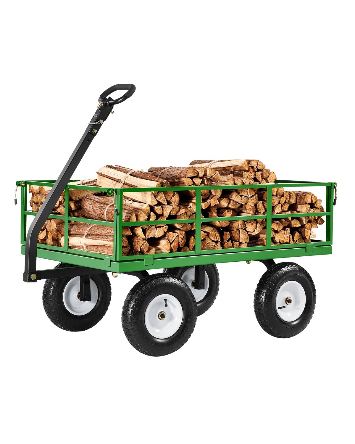VEVOR 2 en 1 Carrito Resistente de Jardín de Acero de 2125 x 750 x 670 mm con Neumáticos Todoterreno de 13", Laterales de Malla Extraíbles y Manija Giratoria de 180°,  Carga de 544,31 kg, Verde