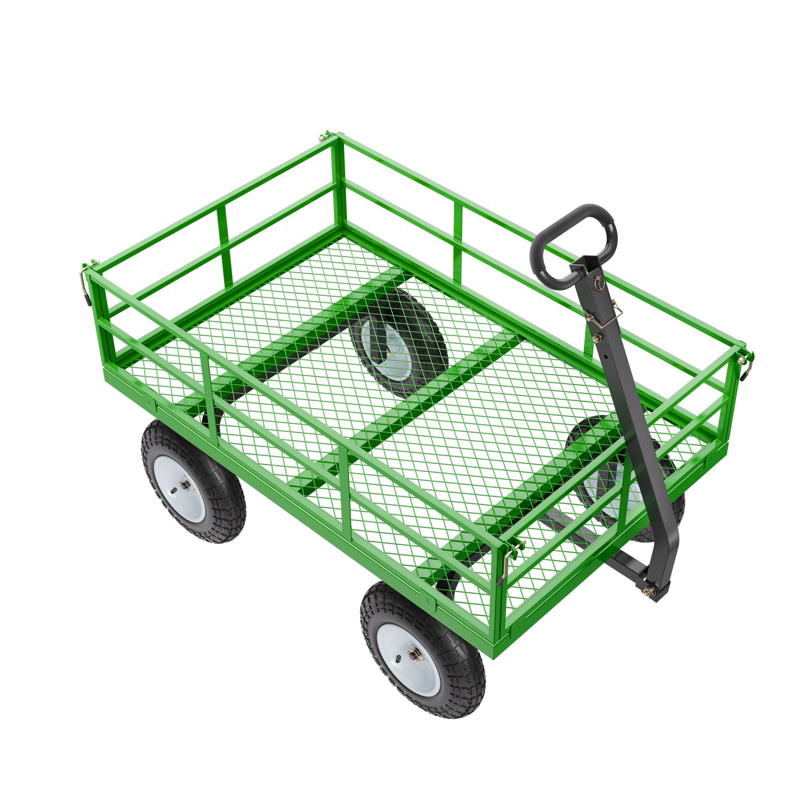 VEVOR 2 en 1 Carrito Resistente de Jardín de Acero de 2125 x 750 x 670 mm con Neumáticos Todoterreno de 13", Laterales de Malla Extraíbles y Manija Giratoria de 180°,  Carga de 544,31 kg, Verde