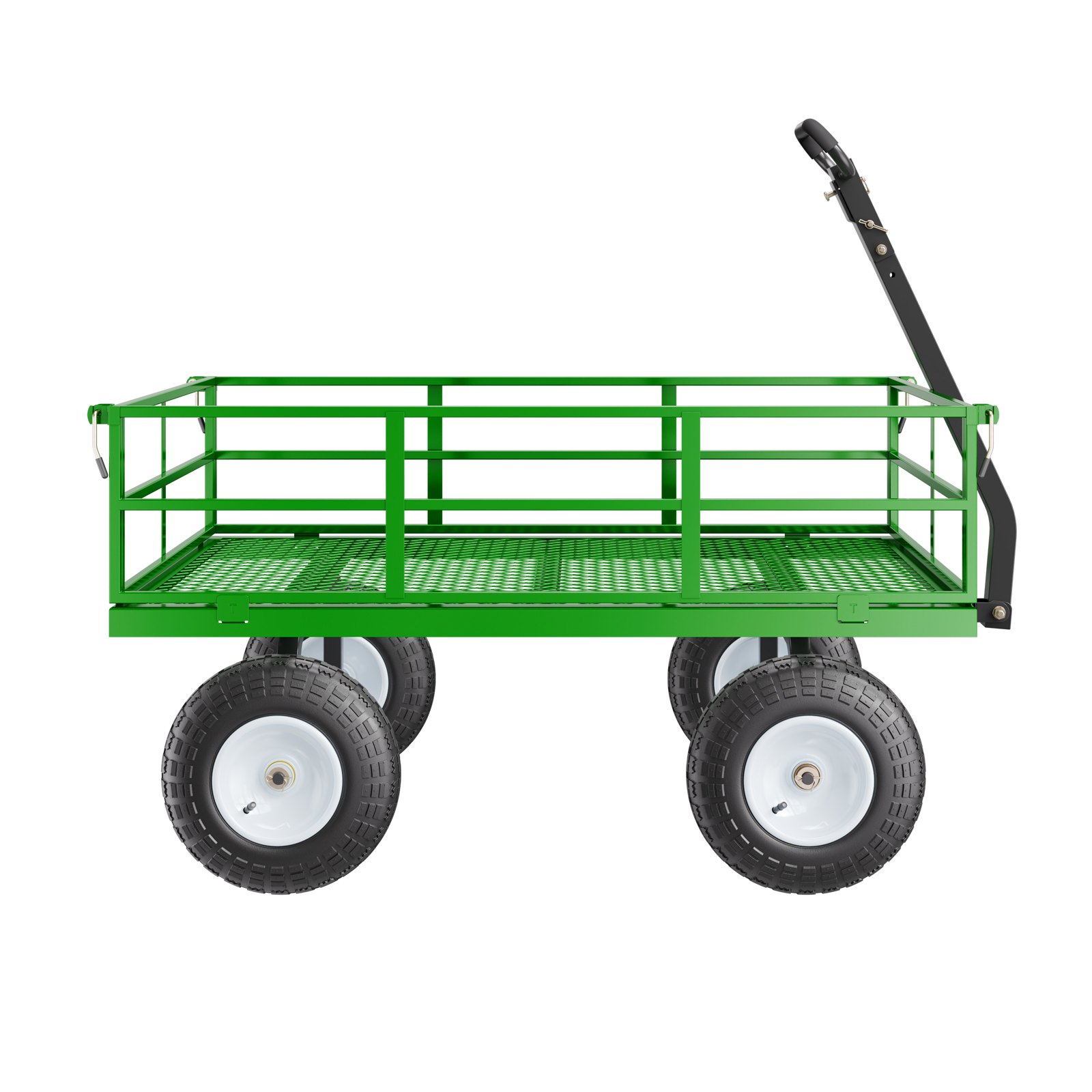 VEVOR 2 en 1 Carrito Resistente de Jardín de Acero de 2125 x 750 x 670 mm con Neumáticos Todoterreno de 13", Laterales de Malla Extraíbles y Manija Giratoria de 180°,  Carga de 544,31 kg, Verde