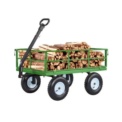 VEVOR Carro de Jardín Capacidad de Carga 544 kg Carretilla de Mano de Acero, para Transporte Herramientas Jardinería, con Ruedas Todoterreno Laterales Desmontables y Mango Ajustable, para Campo Granja