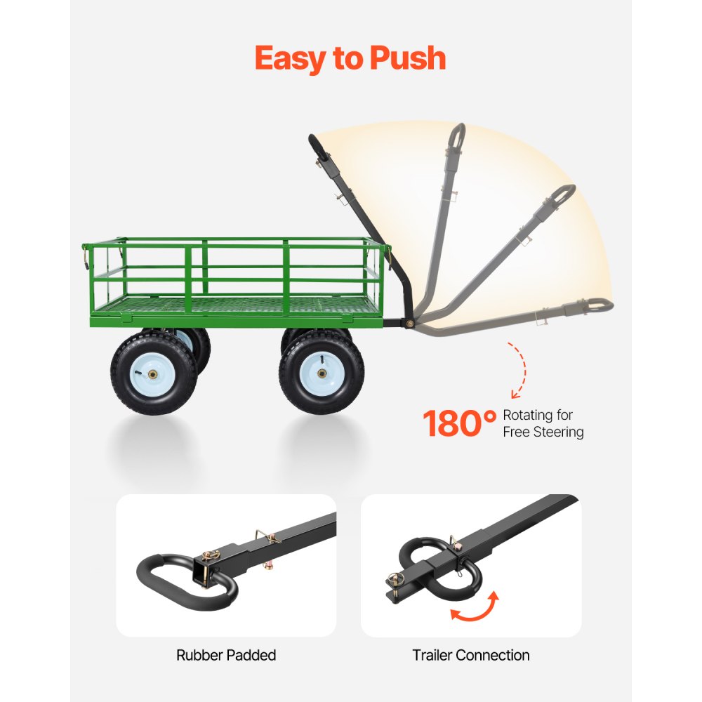 VEVOR Steel Garden Cart, 544 kg Heavy Duty Pullable Garden Wagon Yard Cart, 2 in 1 Outdoor Metal Utility Wagon Yard Trailer with 330 mm All Terrain Tires, Mesh Detachable Sides & 180° Rotating Handle