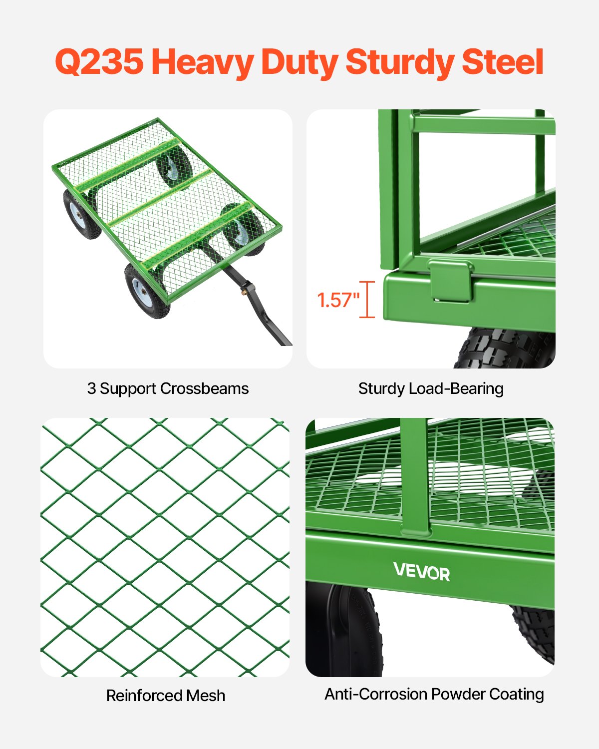 VEVOR Steel Garden Cart, 544 kg Heavy Duty Pullable Garden Wagon Yard Cart, 2 in 1 Outdoor Metal Utility Wagon Yard Trailer with 330 mm All Terrain Tires, Mesh Detachable Sides & 180° Rotating Handle