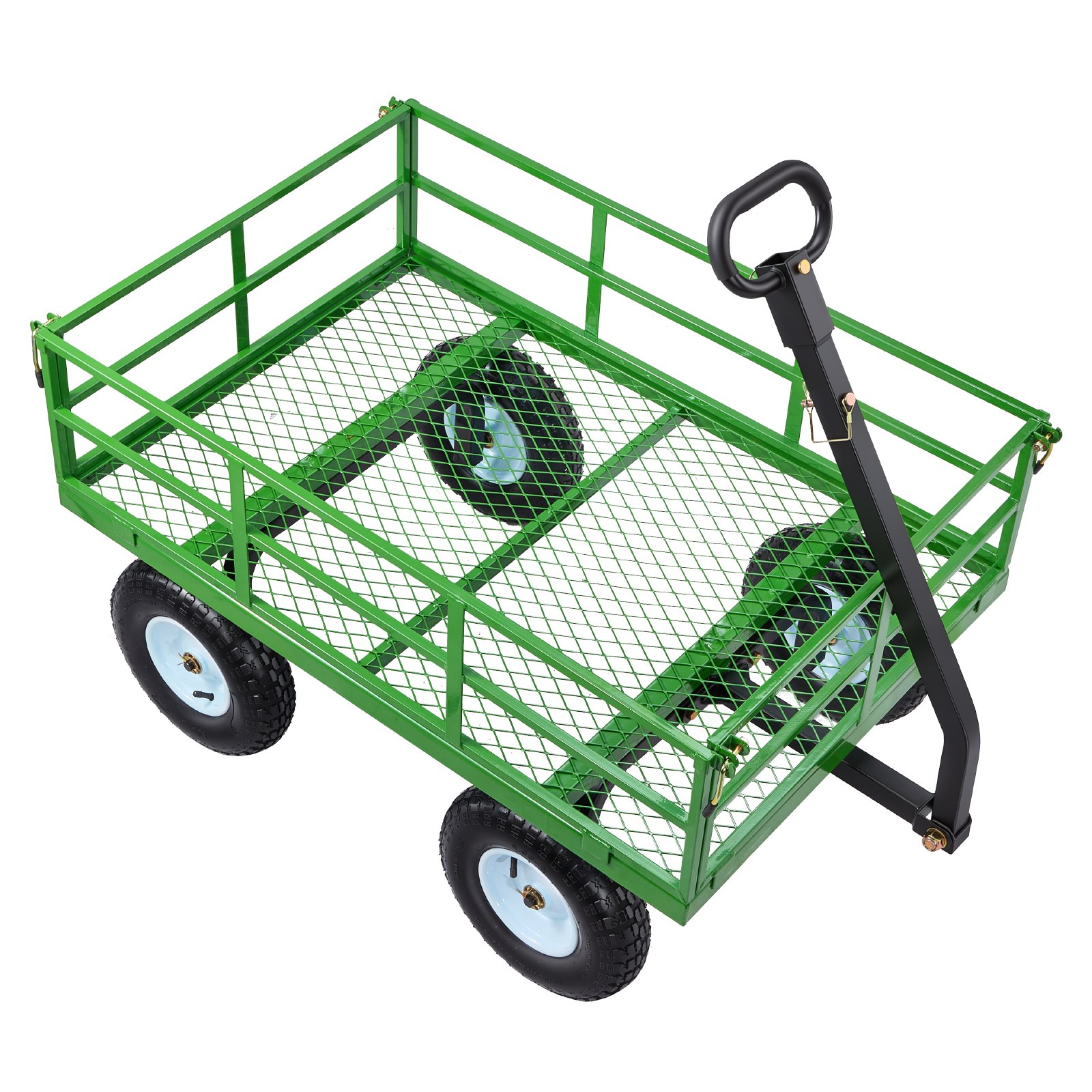 VEVOR Steel Garden Cart, 544 kg Heavy Duty Pullable Garden Wagon Yard Cart, 2 in 1 Outdoor Metal Utility Wagon Yard Trailer with 330 mm All Terrain Tires, Mesh Detachable Sides & 180° Rotating Handle