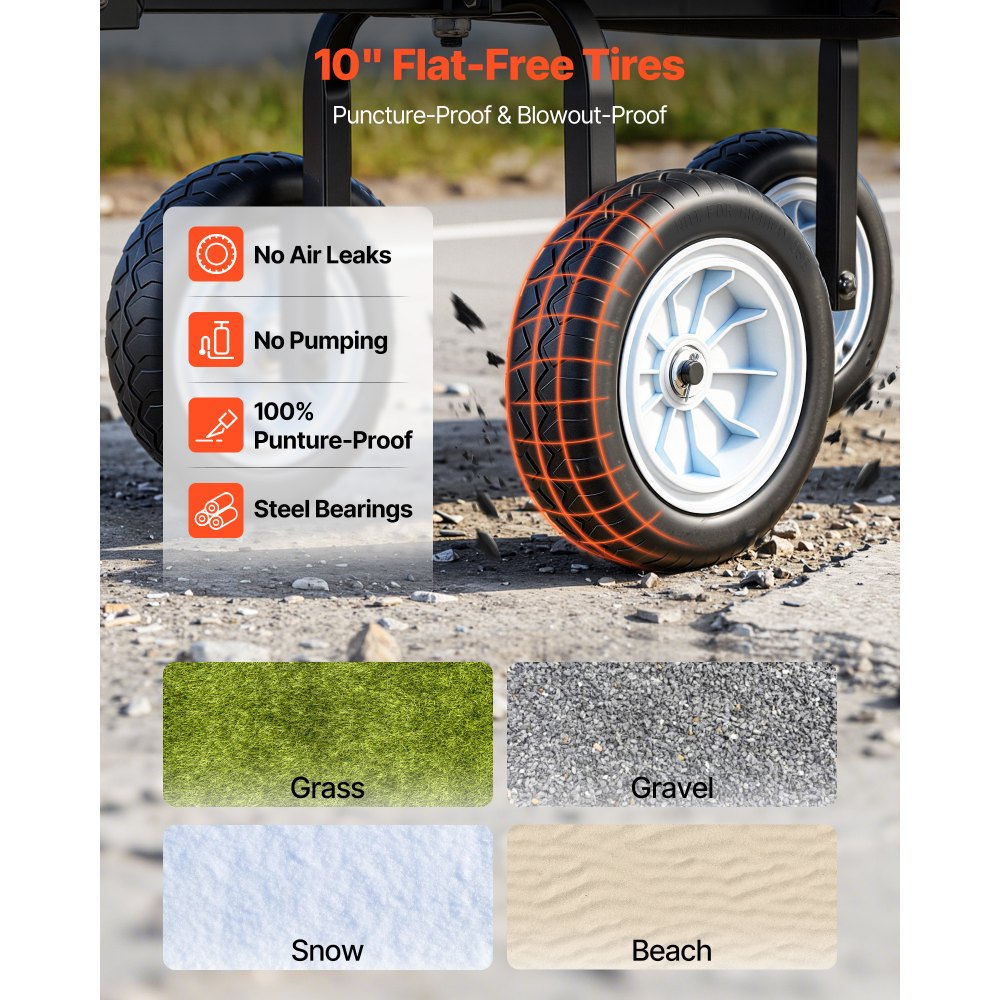 VEVOR Carro de Jardín con Ruedas, Carro de Mano Capacidad Máxima 226 kg, Acero Reforzado con Neumáticos, Asiento, Asa Ajustable, Paneles Desmontables para Transporte de Carga Pesada Exterior, Verde