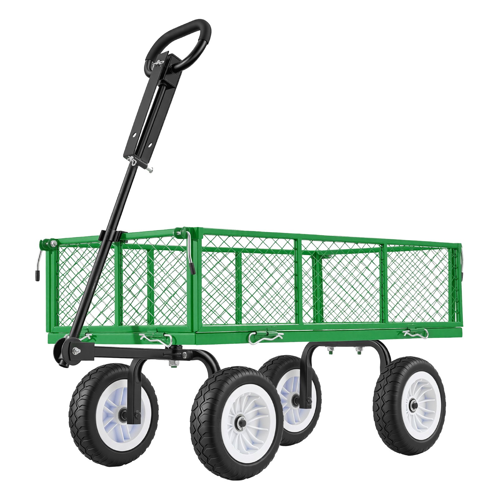 VEVOR Carro de Jardín con Ruedas, Carro de Mano Capacidad Máxima 408 kg, Acero Reforzado con Neumáticos, Asa Ajustable, Paneles Laterales Desmontables para Exterior Transporte de Carga Pesada, Verde