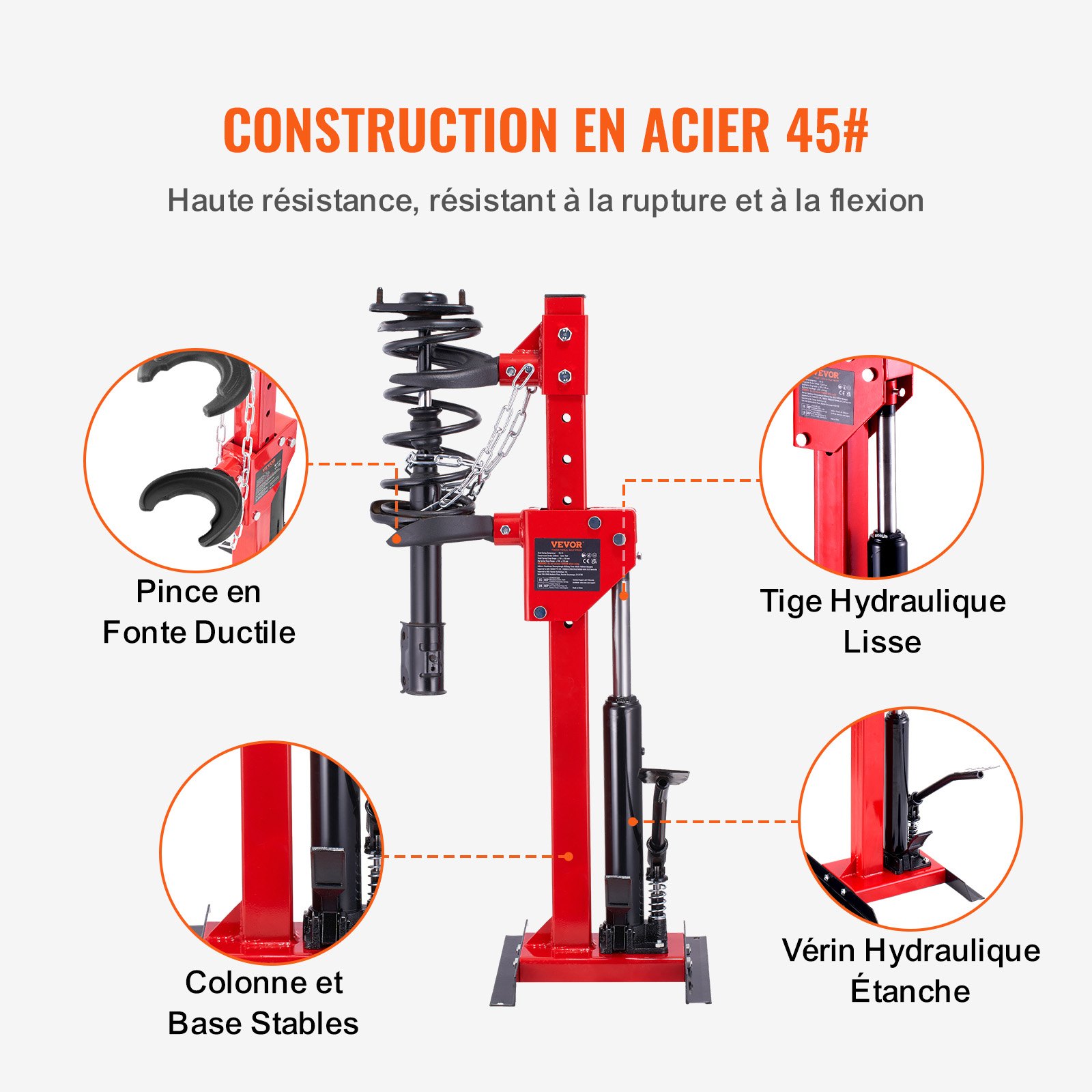 VEVOR Kit de Compresor de Resorte de Amortiguador para Automóvil Fuerza de Compresión 1T Carrera 320mm Tensor de Resorte Cilindro Hidráulico 4,5T Operación con Pie para Desmontar Resorte de Suspensión