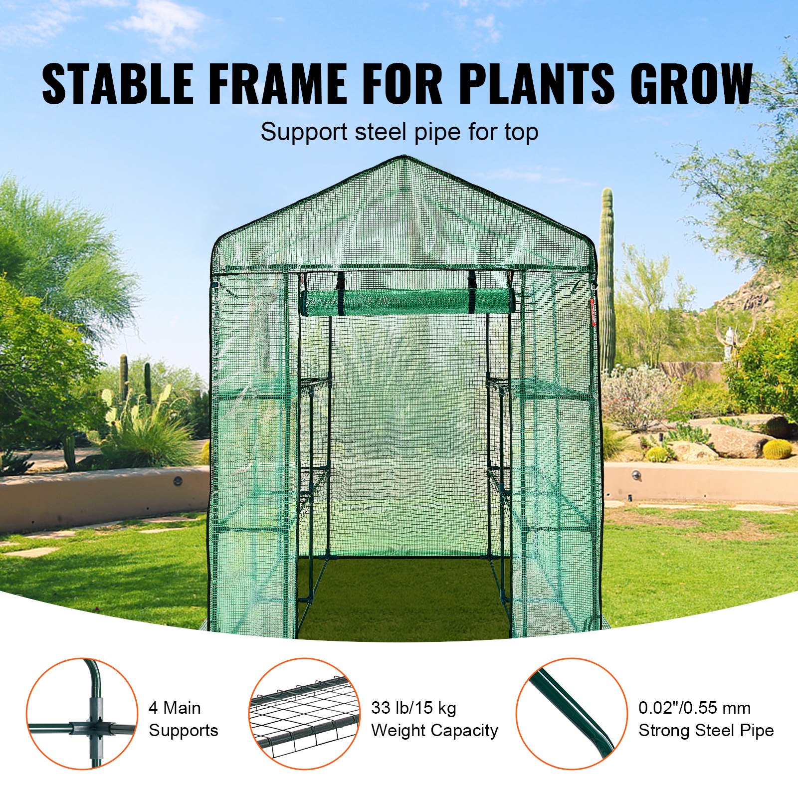 VEVOR Foil Greenhouse 141x141x200cm Tomato Greenhouse 15kg Load Capacity Greenhouse Garden Shed Cold Frame PE Material Steel Tube Tomato House Vegetable Greenhouse with 4 Shelves Plant House