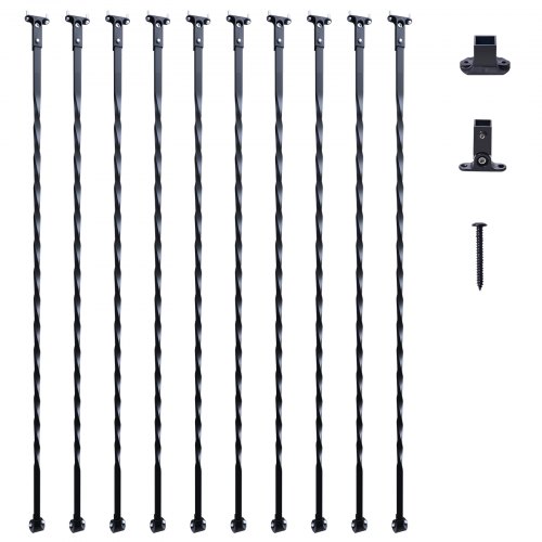 VEVOR Balaustres de Metal para Escaleras Barras Decorativas de Acero Galvanizado de 1122mm 10 Balaustres de Seguridad Huecos Estilo Torcido con Zapatos Tornillos para Barandilla de Escalera en Caracol