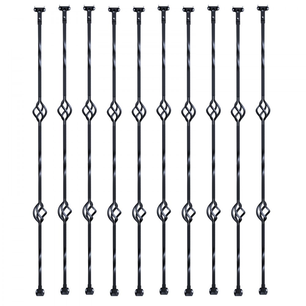 VEVOR metal stair railing, 56 x 56 x 1122 mm, decorative galvanized steel balusters, pack of 10, railing with hollow double baskets, spiral stair railing with brackets and screws