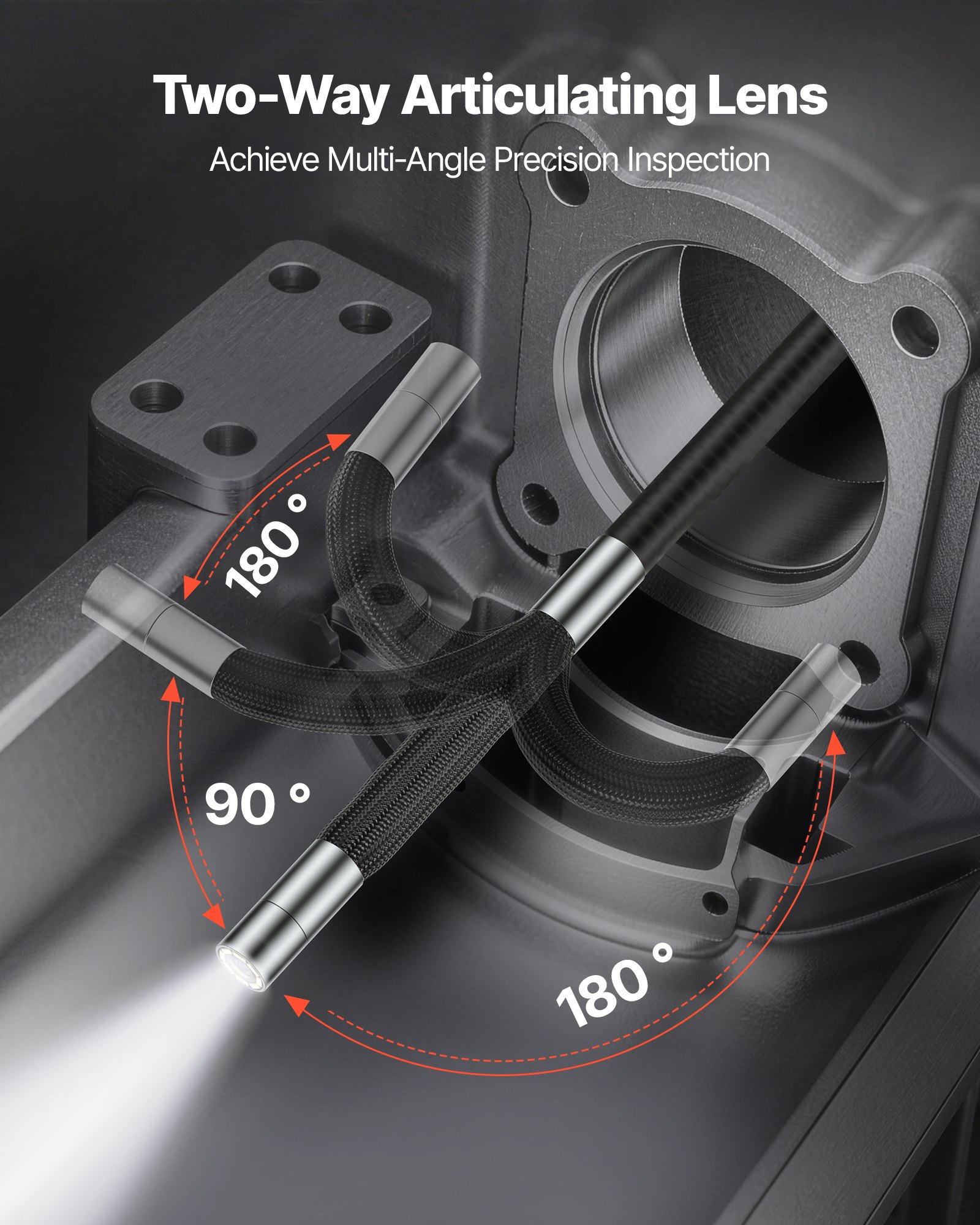 VEVOR Endoscopio Cámara de Inspección Articulado 180°, Cámara Inspección de Tuberías con Pantalla IPS, Sonda de 6,2 mm, Cable de 1,5 m, 8 Luces LED, 32 GB, Zoom 8X para Motores HVAC Espacios Reducidos