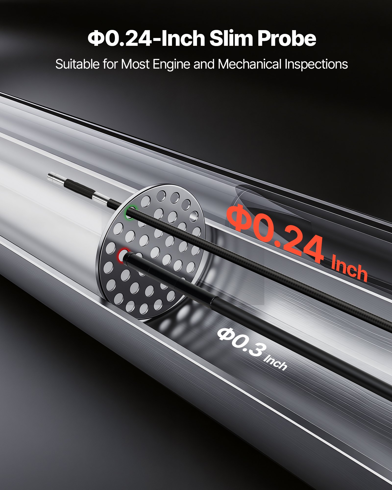 VEVOR Endoscopio Cámara de Inspección Articulado 180°, Cámara Inspección de Tuberías con Pantalla IPS, Sonda de 6,2 mm, Cable de 1,5 m, 8 Luces LED, 32 GB, Zoom 8X para Motores HVAC Espacios Reducidos