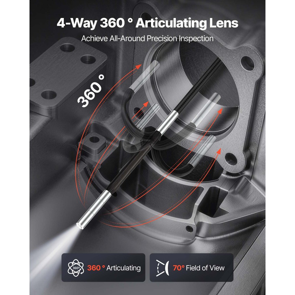 VEVOR Endoscopio Cámara de Inspección de 360° Articulado en 4 Direcciones con Pantalla IPS, Luces LED, Sonda de 3,9 mm, 32 GB, Cable de 1,5 m, Zoom Multinivel, 3000 mAh, para Fontanería y Automoción