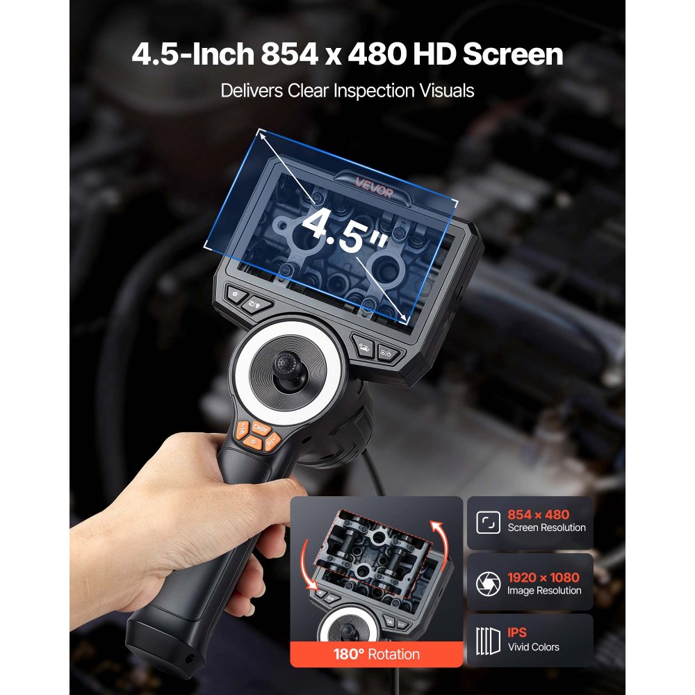 VEVOR Endoscopio Cámara de Inspección de 360° Articulado en 4 Direcciones con Pantalla IPS, Luces LED, Sonda de 3,9 mm, 32 GB, Cable de 1,5 m, Zoom Multinivel, 3000 mAh, para Fontanería y Automoción