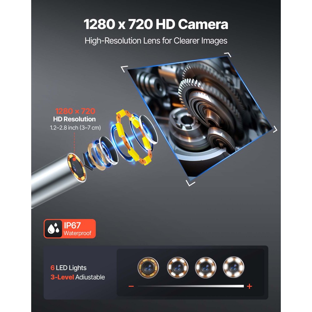 VEVOR Endoscopio Cámara de Inspección de 360° Articulado en 4 Direcciones con Pantalla IPS, Luces LED, Sonda de 3,9 mm, 32 GB, Cable de 1,5 m, Zoom Multinivel, 3000 mAh, para Fontanería y Automoción