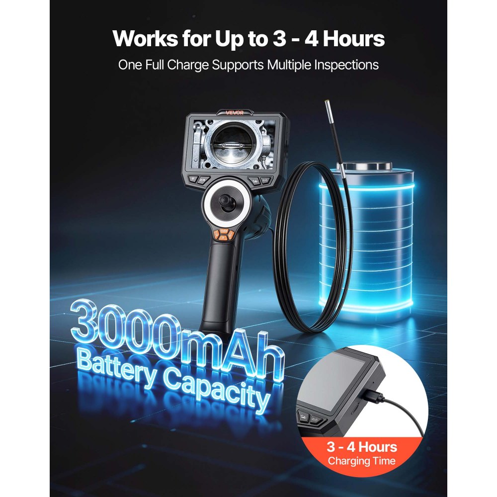 VEVOR Endoscopio Cámara de Inspección de 360° Articulado en 4 Direcciones con Pantalla IPS, Luces LED, Sonda de 3,9 mm, 32 GB, Cable de 1,5 m, Zoom Multinivel, 3000 mAh, para Fontanería y Automoción