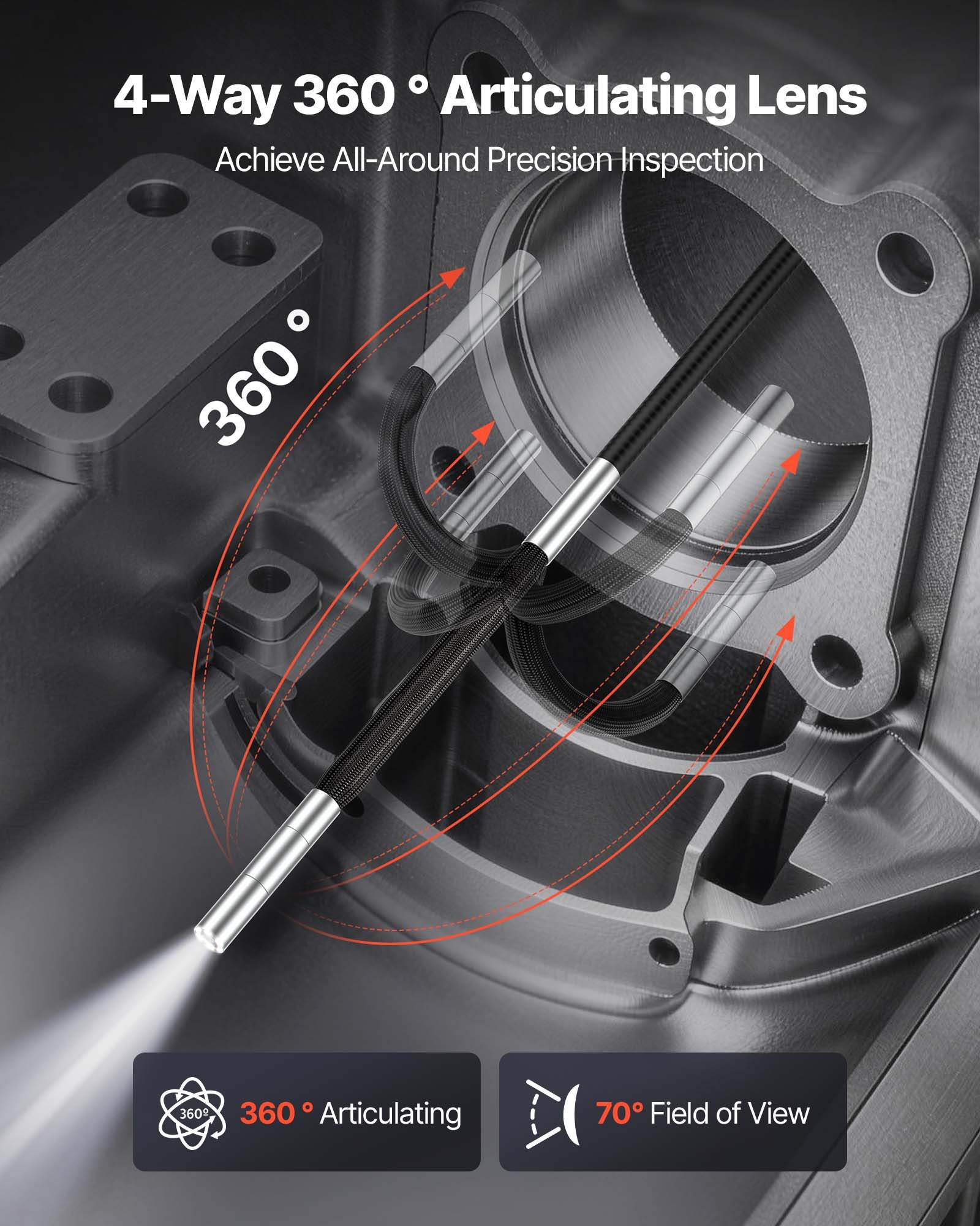 VEVOR Endoscopio Cámara de Inspección de 360° Articulado en 4 Direcciones con Pantalla IPS, Luces LED, Sonda de 3,9 mm, 32 GB, Cable de 1,5 m, Zoom Multinivel, 3000 mAh, para Fontanería y Automoción