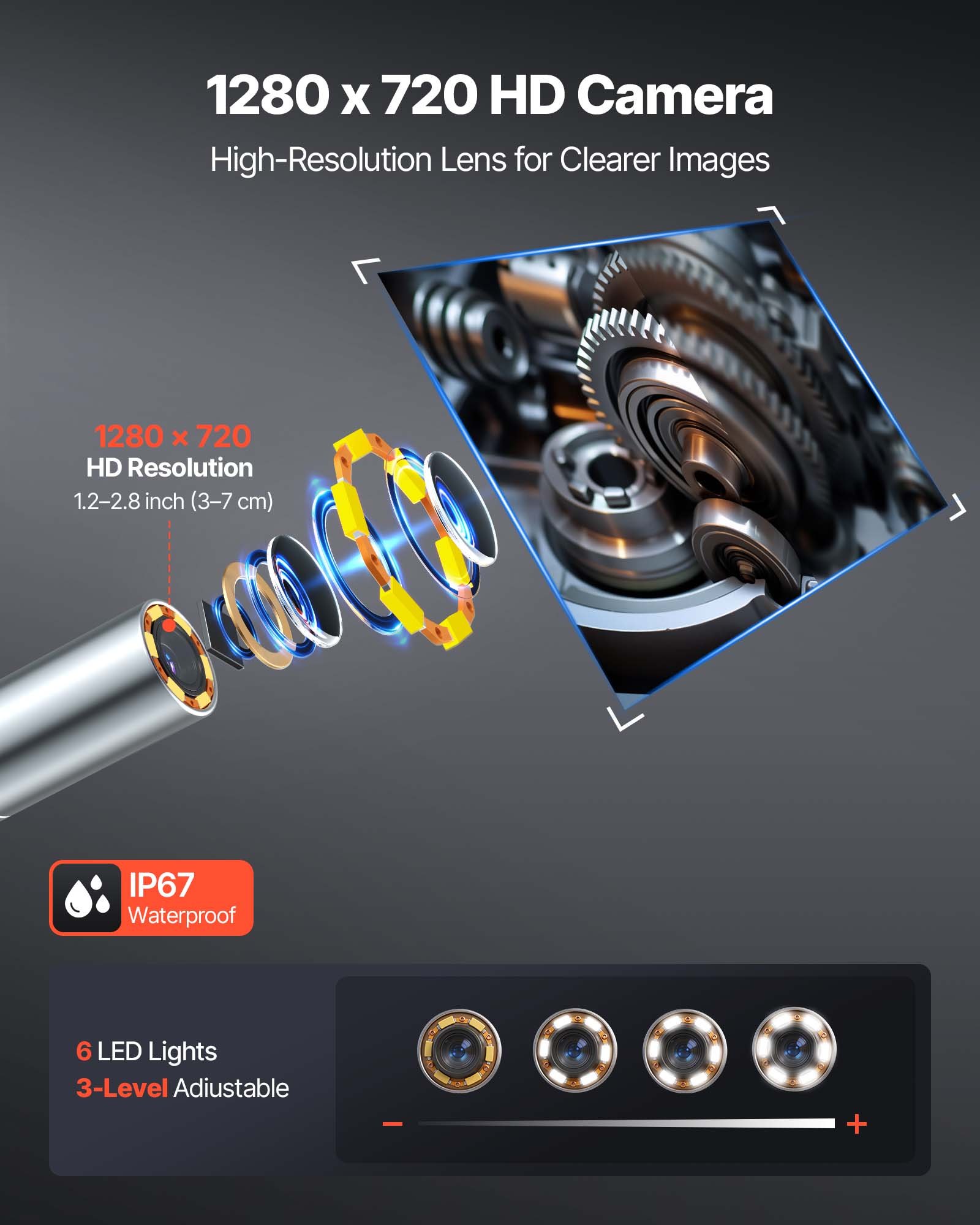VEVOR Endoscopio Cámara de Inspección de 360° Articulado en 4 Direcciones con Pantalla IPS, Luces LED, Sonda de 3,9 mm, 32 GB, Cable de 1,5 m, Zoom Multinivel, 3000 mAh, para Fontanería y Automoción