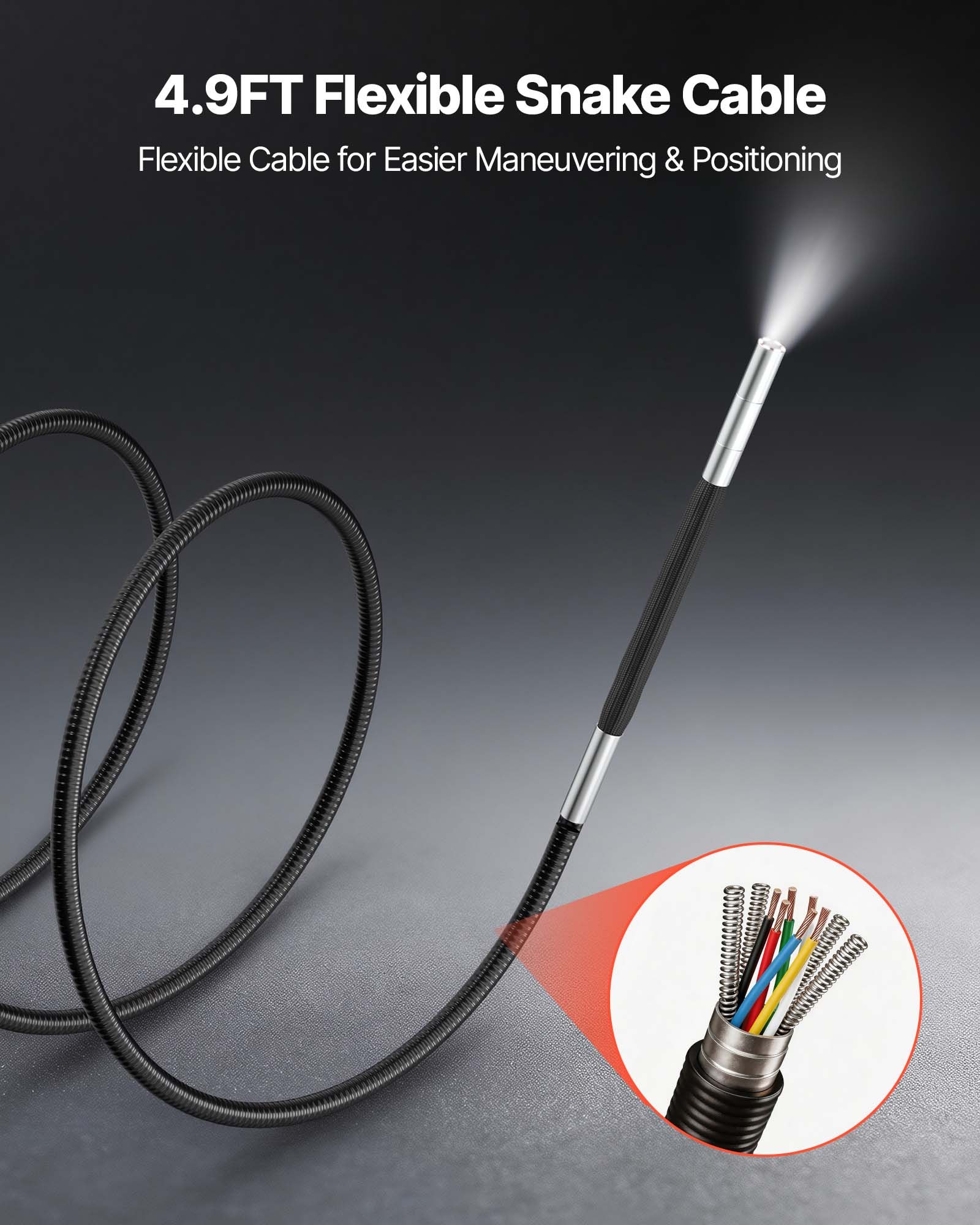 VEVOR Endoscopio Cámara de Inspección de 360° Articulado en 4 Direcciones con Pantalla IPS, Luces LED, Sonda de 3,9 mm, 32 GB, Cable de 1,5 m, Zoom Multinivel, 3000 mAh, para Fontanería y Automoción