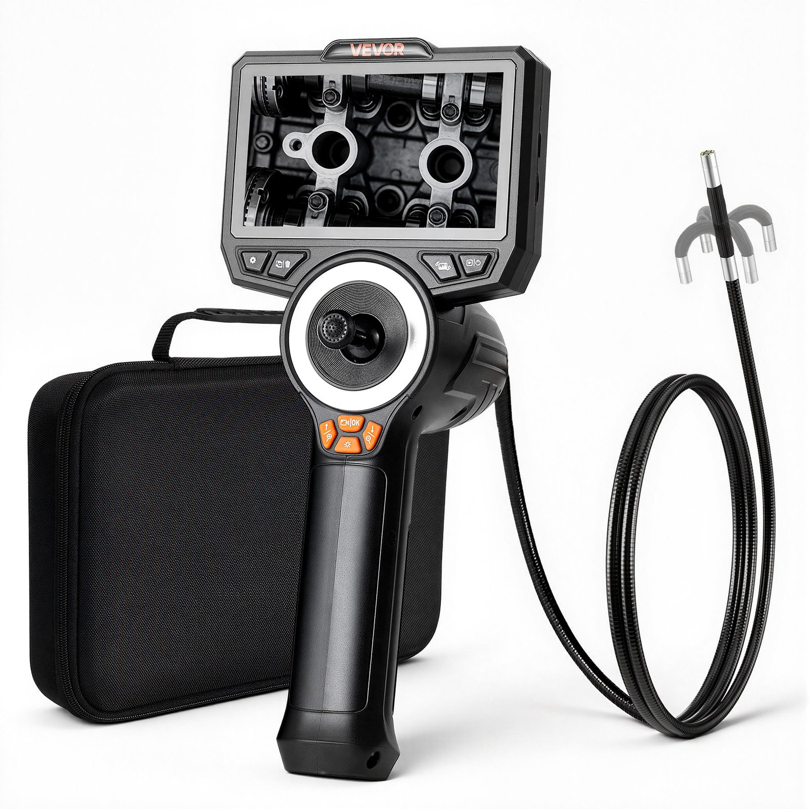 VEVOR Endoscopio Cámara de Inspección de 360° Articulado en 4 Direcciones con Pantalla IPS, Cable de 1,5 m, Sonda de 6,2 mm, 32 GB, 3000 mAh, Luces LED, Zoom Multinivel, para Fontanería y Automoción