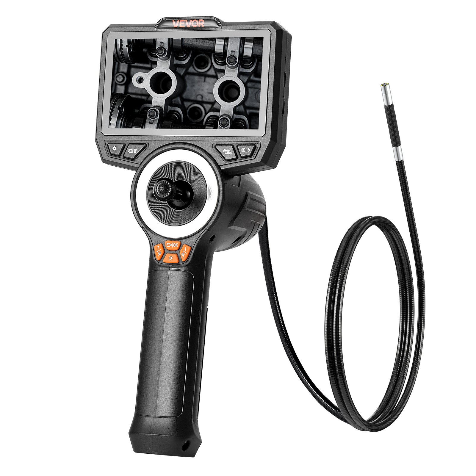 VEVOR Endoscopio Cámara de Inspección de 360° Articulado en 4 Direcciones con Pantalla IPS, Cable de 1,5 m, Sonda de 6,2 mm, 32 GB, 3000 mAh, Luces LED, Zoom Multinivel, para Fontanería y Automoción